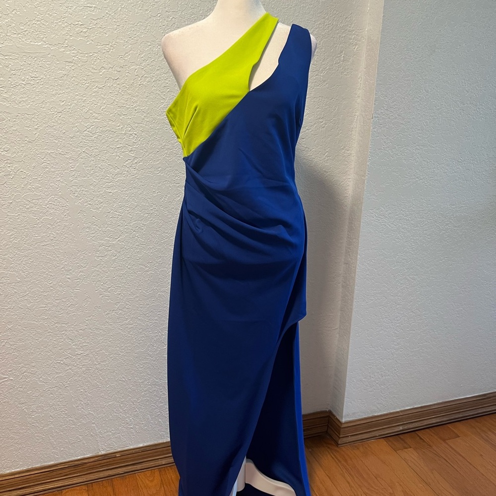 Diva Blue and Yellow Asymmetrical One-Shoulder Cocktail Dress